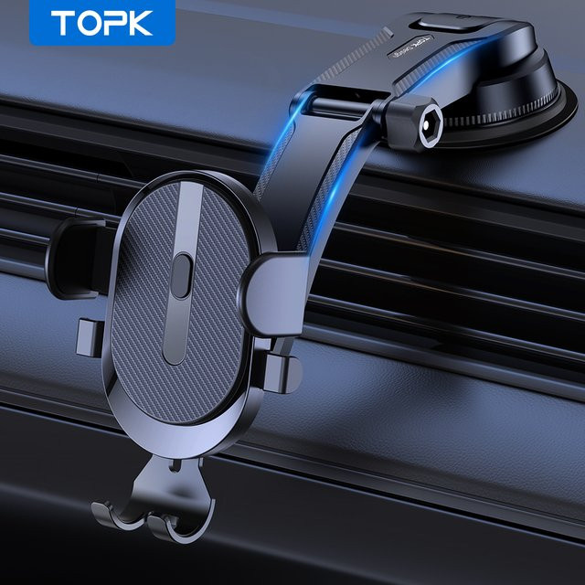 TOPK Autotelefonhalter Armaturenbretthalterung mit starker Saugkraft in Schwarz für iPhone, Samsung und Huawei - Bild 1