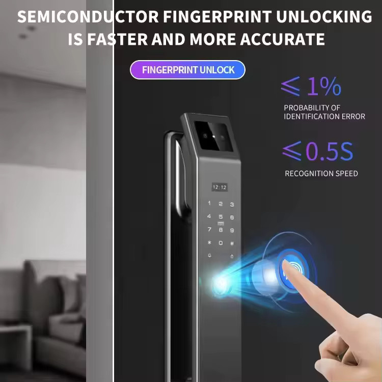 BMAD Smart Türschloss mit 3D-Gesichtserkennung, Fingerabdruck, Passwort und Schlüssel in Schwarz mit Wishome App Unterstützung - Bild 3
