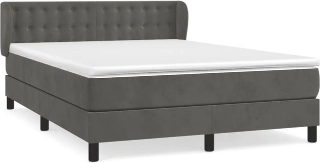 vidaXL Boxspringbett mit Matratze in Dunkelgrau aus Samt, Hybrid-Design mit Taschenfederkern, B/T: 140 x 200 cm - Bild 1