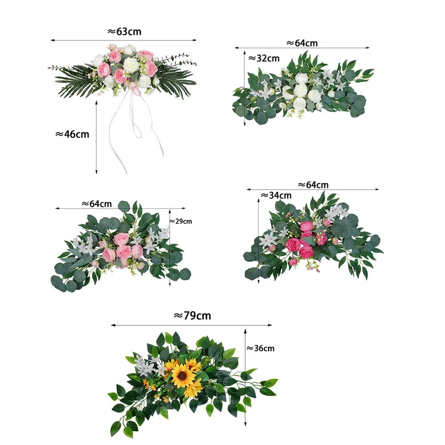 Künstliche Hochzeitsbogen-Blumen im Boho-Stil mit roten Rosen und Eukalyptus-Girlande zur Dekoration von Hochzeiten und Heimdekorationen - Bild 1