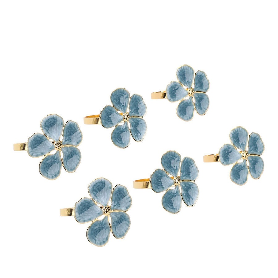 Fishine Blumen-Serviettenringe Set aus Eisen in Blau für festliche Tischdekorationen bei Hochzeitsbanketten und Geburtstagsessen, 6 Stück - Bild 2