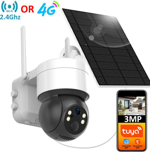 REHENT Tuya SmartLife Solar Außenkamera mit 3MP WiFi oder 4G SIM-Karte, PTZ CCTV Kamera mit Personenerkennung, Nachtsicht und Motion Tracking in Weiß - Bild 1