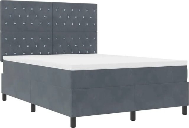 vidaXL LED Boxspringbett mit Matratze in Dunkelgrau, Stoff, B/T/H: 140 x 190 x 144 cm - Bild 1