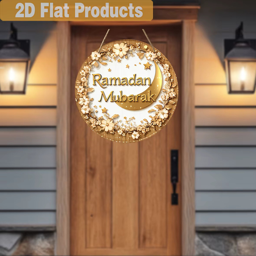 CIFBUY Ramadan Mubarak Hängeschild aus Porzellan mit Halbmond und floralem Design in Gold und Weiß - Bild 4