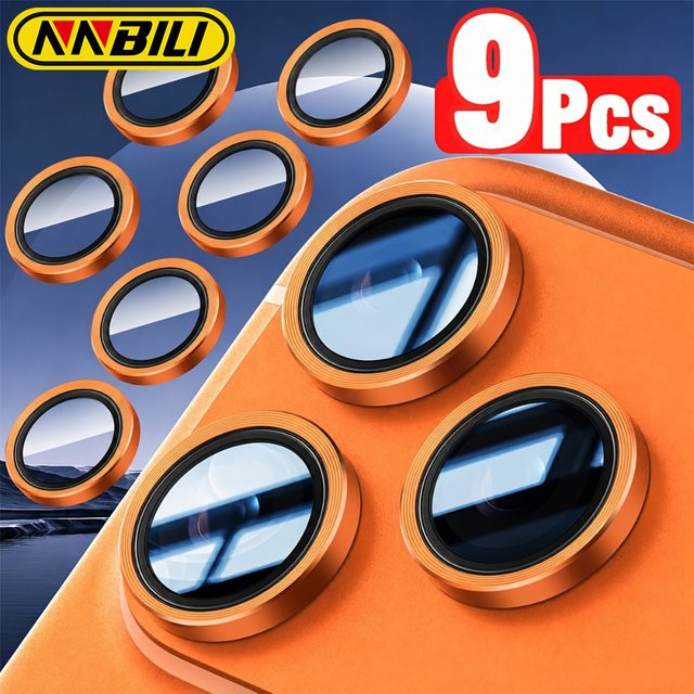 NNBILI 9-teiliges Kameralinsen-Schutzset aus gehärtetem Glas für iPhone 17 16 15 14 13 12 Pro Max in Orange - Bild 1