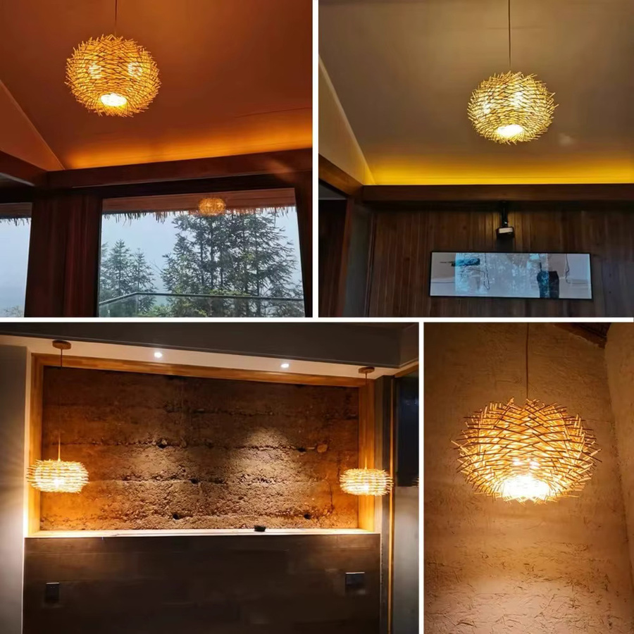 JOYINLED Japanische Vogelnest-Pendelleuchte aus Rattan, LED-Hängelampe im Landhausstil für Wohnzimmer und Restaurant, Warmweiß - Bild 3