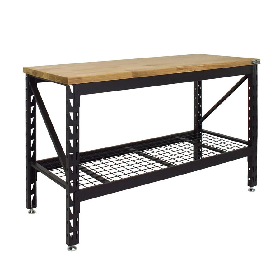 TRUTZHOLM Werkbank im Loftdesign mit Stahlgestell und Hartholzplatte, Schwarz/Braun, B/T/H: 153 x 62 x 99 cm - Bild 2