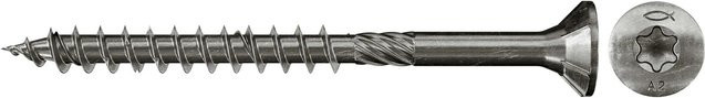 Fischer PowerFast Holz- und Spanplattenschraube mit Torx-Antrieb aus Edelstahl in Silber, Durchmesser: 5 mm, Länge: 100 mm, 100 Stück - Bild 1