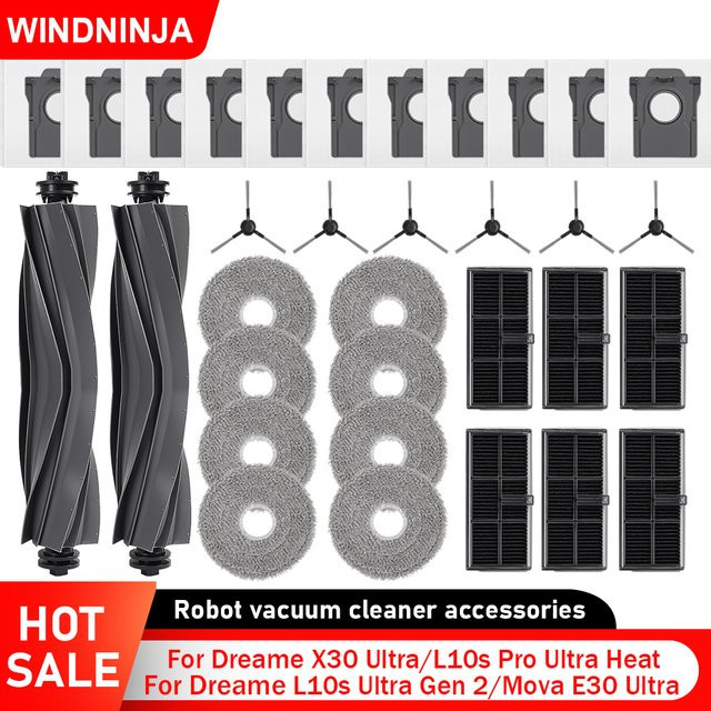 Dreame Ersatzteil-Set mit Filter, Hauptseitenbürste, Mopp, Pad und Tasche in Schwarz für L10s Ultra Gen 2, L10s Pro Ultra, Heat, P10 Ultra, Mova E30 Ultra und D20 Ultra - Bild 1