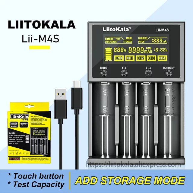 LiitoKala Lii-M4S LCD-Multifunktions-Akkuladegerät in Schwarz für 18650 21700 26650 14500 17500 18350 AA AAA A C Akkus - Bild 1