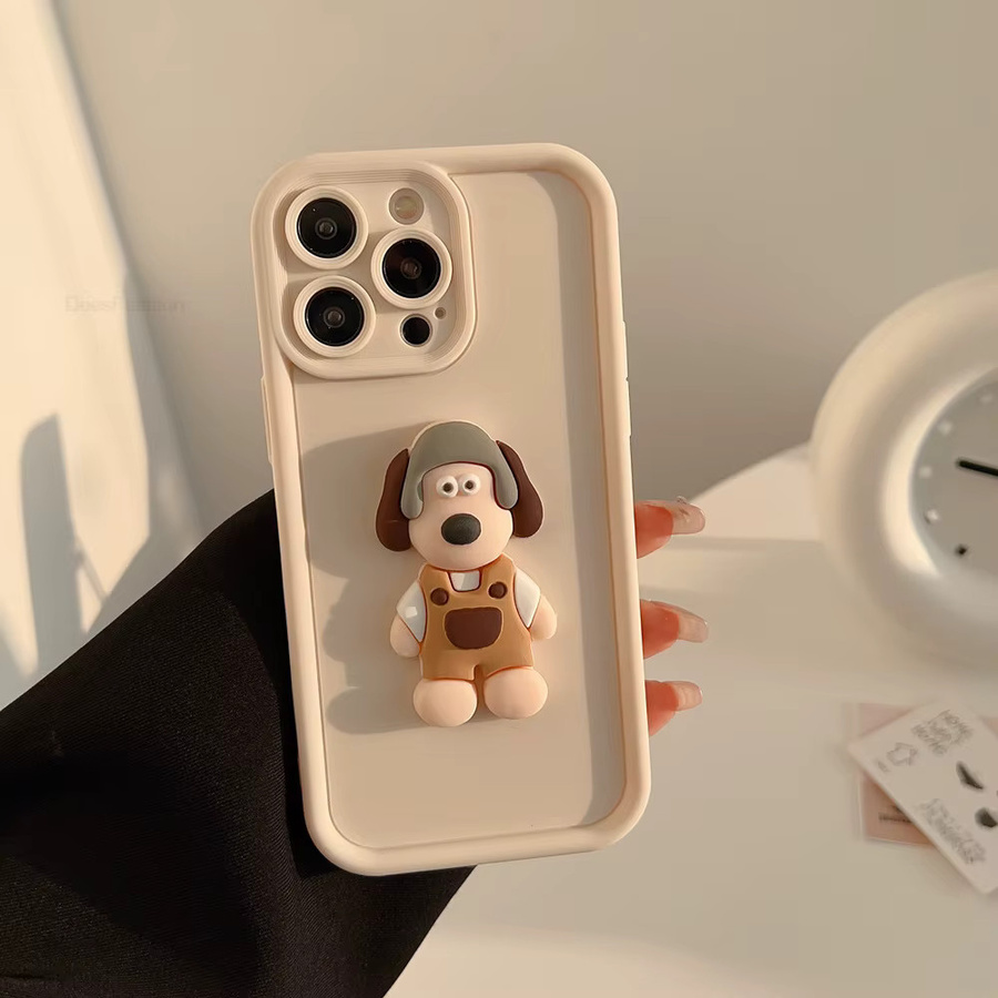 Stoßfeste Silikon-Handyhülle mit 3D-Cartoon-Hund für iPhone Modelle von 7 bis 17 Pro Max in Weiß von AKABEILA - Bild 2