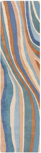Flair Rugs Wollteppich Abstract Flow Modern Blau-Beige B: 60 cm, T: 230 cm - Bild 1