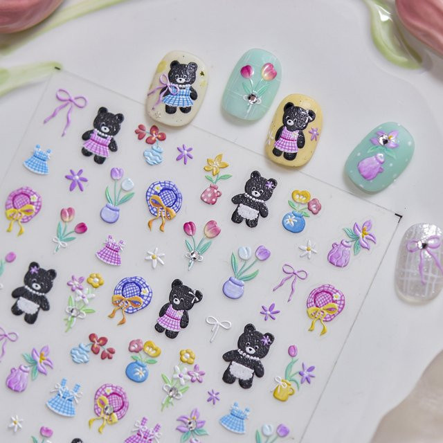 NAILFYOU Nagelsticker, Schwarze Bären-Motive, Damen - Bild 1