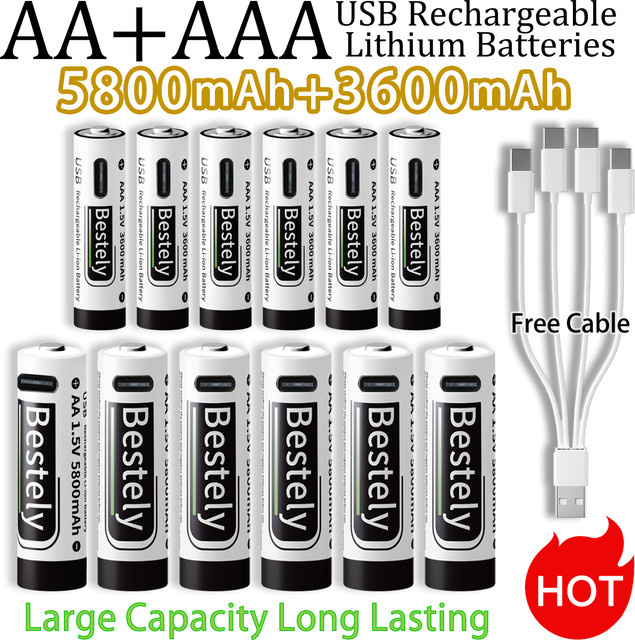 BaKKiter Lithium-Ionen-Akkus Set mit USB-C-Schnellladefunktion: AAA 3600mAh und AA 5800mAh - Bild 1