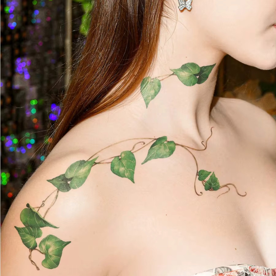 STARTTOOS Temporäres Tattoo, Grünes Blatt- und Weinrebenmuster, Damen, 2 Stück - Bild 2