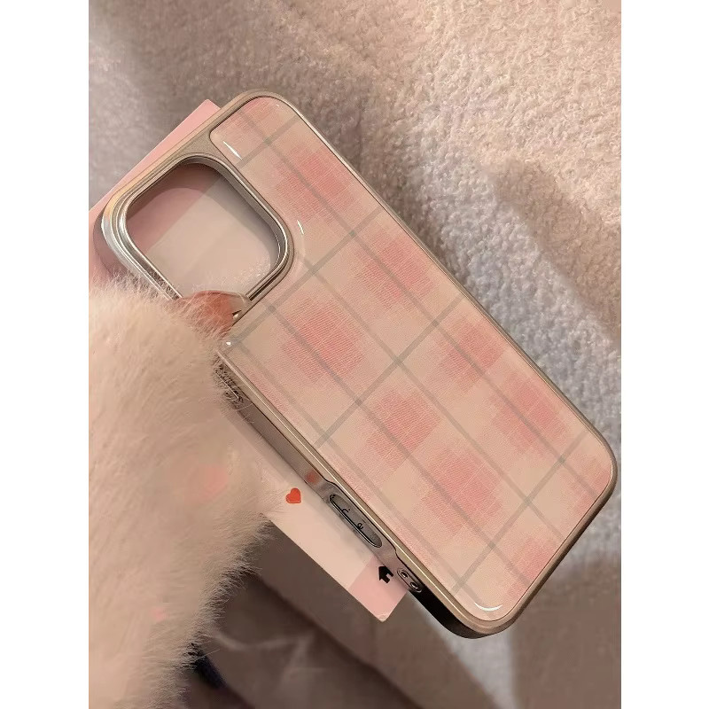 Retro Gestreifte Plaid Handyhülle aus TPU mit Silberrand für iPhone XR bis iPhone 17 Pro Max in Silber - Bild 2