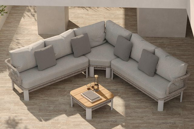 OUTFLEXX Altea Gartenlounge für 5 Personen in L-Form, grau, aus Aluminium, Rope und wetterfestem Polyester mit Tisch und Sitzkissen - Bild 1