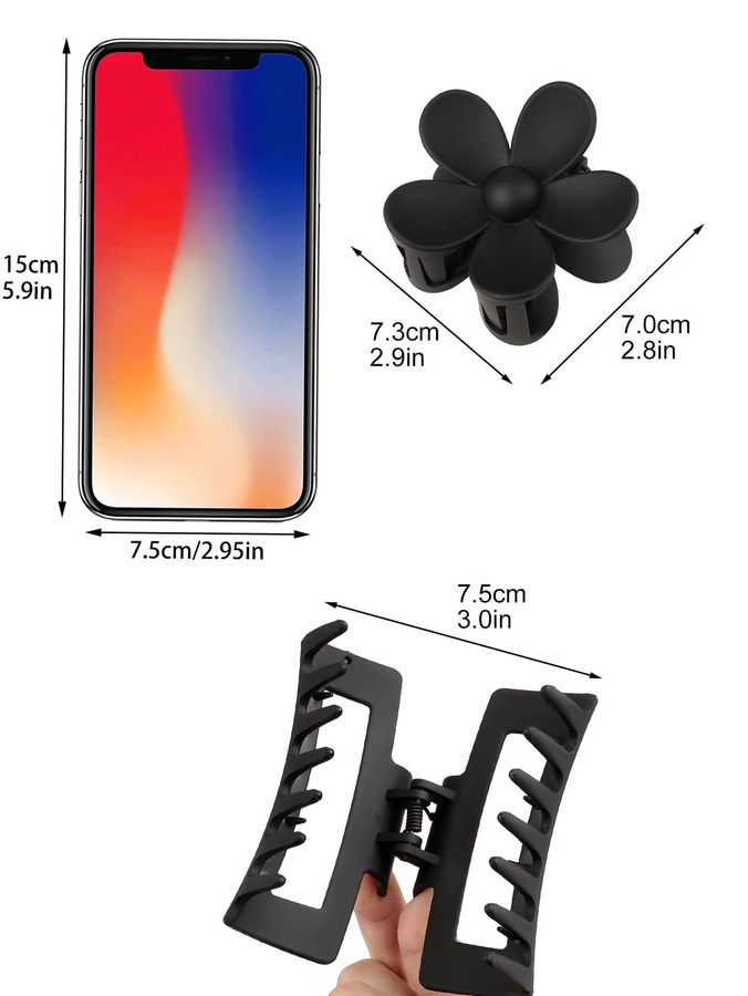 4 Stück Haarklammern, Schwarz, Blumen und Quadrat, für dickes Haar, Damen - Bild 5