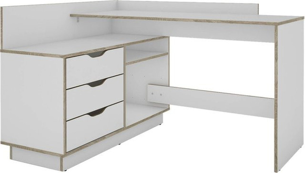 Winkelschreibtisch byLIVING BELFAST in Eiche und Weiß, B/H/T: 129 x 83,5 x 105 cm