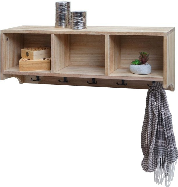 Wandgarderobe MCW K49 aus Paulownia Holz mit 3 Staufächern und 5 Haken in Braun, B/H/T: 80 x 30 x 20 cm - Bild 1