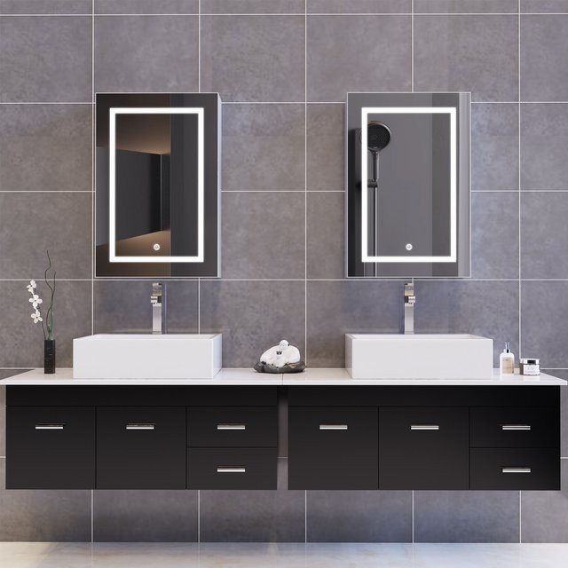 Moderner Badezimmer-Wandspiegel mit LED-Beleuchtung und Touch-Schalter in Weiß, Breite: 50 cm, Höhe: 70 cm - Bild 1