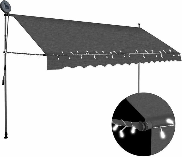 vidaXL Handbetriebene Markise mit LED und Auslegern in Anthrazit, Breite: 350 cm - Bild 1