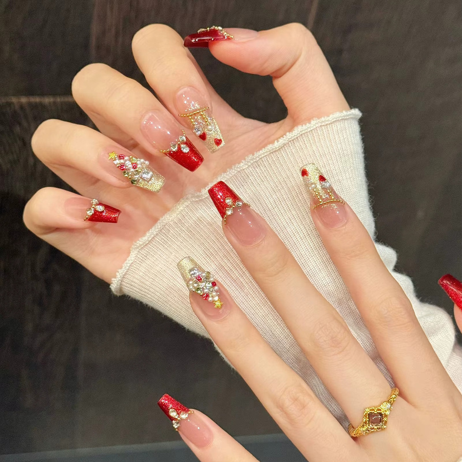 YADORNOS Künstliche Nägel, Katze Augen Design mit Glitter und Zirkon, 10 Stück, Damen, glänzend - Bild 3
