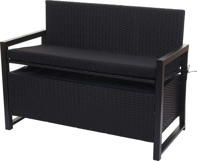 MCW Poly-Rattan 2er Gartenbank als Truhenbank mit Staufach in Anthrazit inklusive schwarzer Sitzkissen - Bild 1