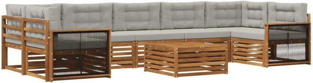 vidaXL Outdoor-Sofagarnitur in L-Form aus Massivholz Akazie mit 8 Kissen in Natur und Hellgrau - Bild 1