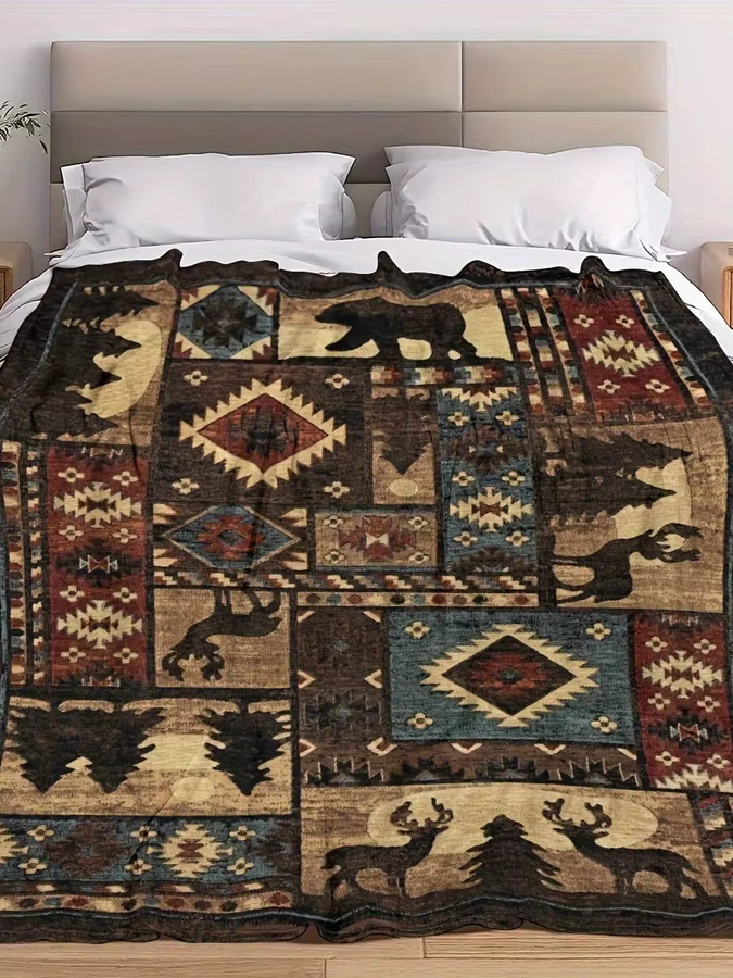 VIKAMA Retro-Flanell-Decke mit Tierprint in Braun, weiche Sofadecke aus Polyester für dein Schlafzimmer - Bild 4