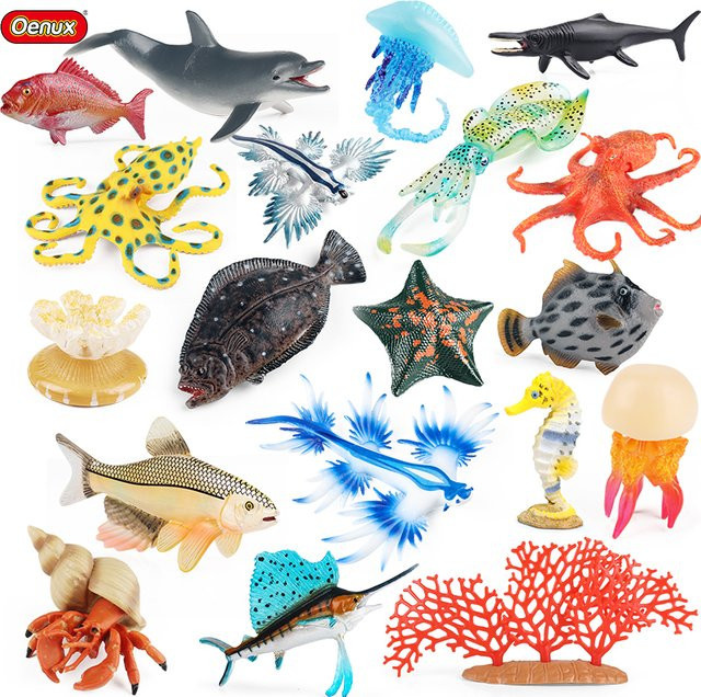 Oenux Meer Leben Tiere Korallen Octopus Nautiloidea Krabbe Seestern, Actionfiguren - Bild 1