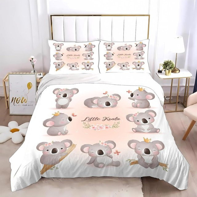 Allbestart Koala Kinderbettwäsche-Set mit 3D-Tierprint, Rosa, B/H: 140 x 200 cm - Bild 1