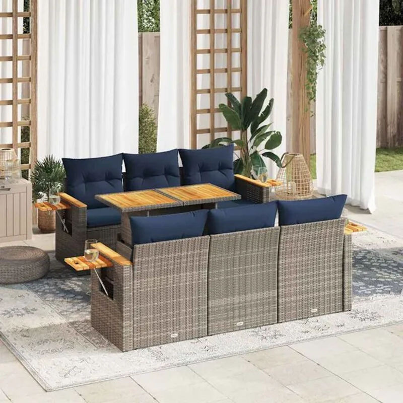 7-teilige Garten-Sofagarnitur aus Poly-Rattan mit Kissen in Grau von vidaxl - Bild 1