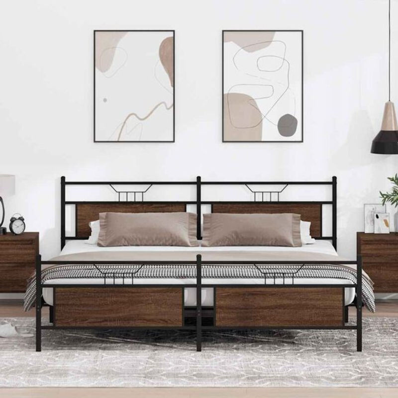 Metallbett vidaxl in Braun Eichen-Optik aus Metall und Holzwerkstoff B/T/H: 193 x 203 x 91,5 cm - Bild 1