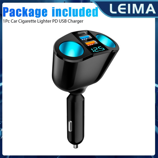 Outlet 12V Dual PD USB Auto Ladegerät mit 120W Leistung, Zigarettenanzünder Splitter und USB-C Anschluss, Schwarz - Bild 1