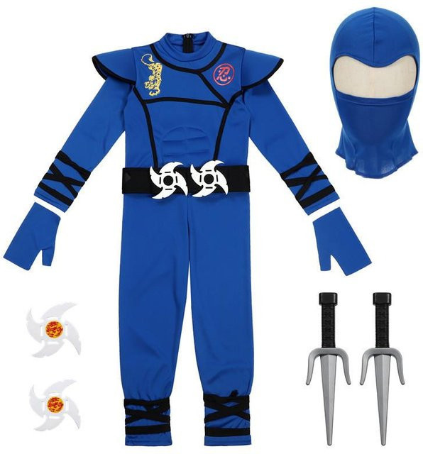 Ninja-Kostüm für Kinder, Schwarz-Blau, mit Maske, XL - Bild 1