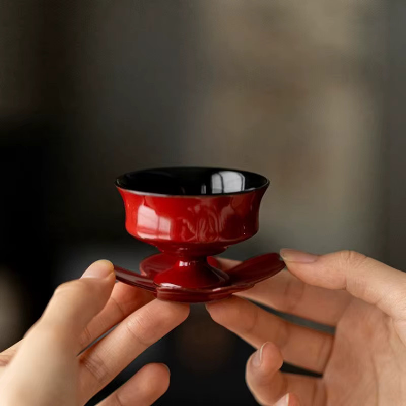 Retro Keramik Teetablett mit Kerzenhalter für Teetassen in Schwarz oder Rot - Bild 3