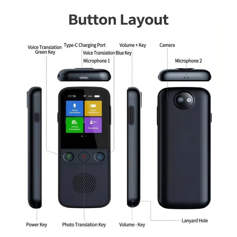 MSAI KI-Sprachübersetzer T10PRO mit ChatGPT für 137 Sprachen, Echtzeit-Sprach- und Fotoübersetzung, Tragbarer KI-Assistent in Weiß - Bild 4
