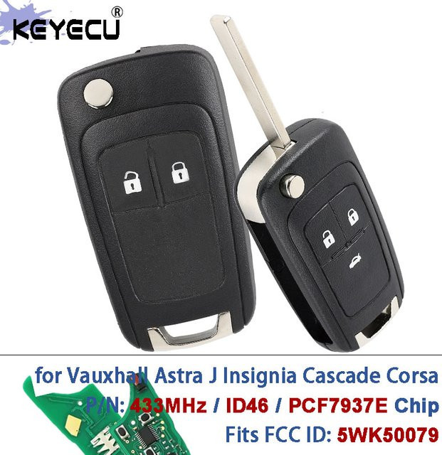 KEYECU Fernschlüsselanhänger 433 MHz mit ID46/PCF7937E Chip 5WK50079 für Opel Vauxhall Astra J Insignia Cascade Corsa Adam Viva in Schwarz - Bild 1