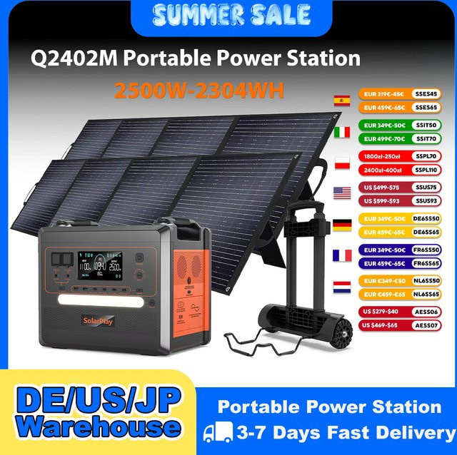 SOLARPLAY Q2402M Outdoor-Generator 2500W Tragbare Stromstation mit 200W Solarpanel und MPPT-Laderegler für Wohnmobil und Camping - Bild 1