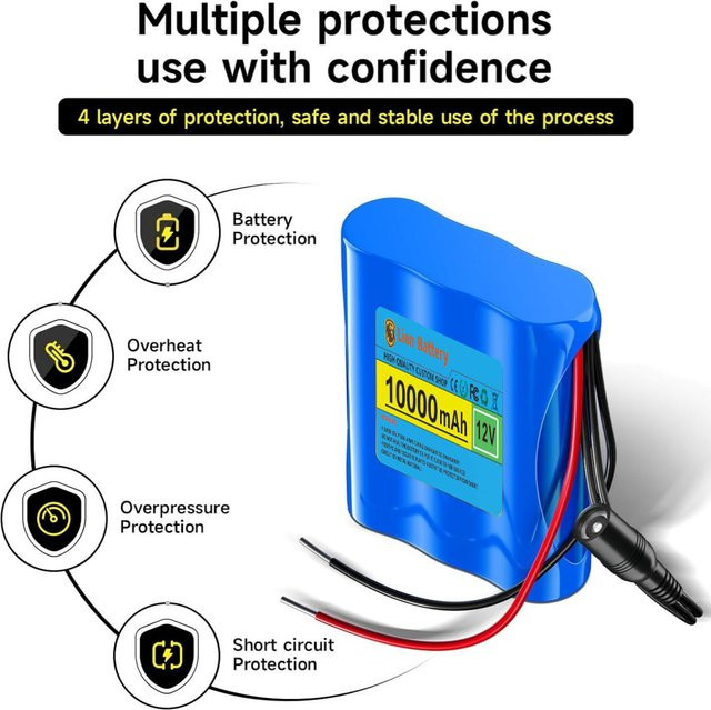 Aleaivy Tragbarer Lithium-Ionen Akku 12V 10Ah mit Ladegerät, Blau, 10000 mAh - Bild 1
