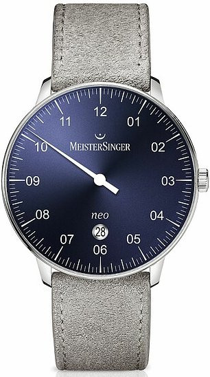 Meistersinger Einzeigeruhr, Automatik, Edelstahl, Blau, Leder, 40 mm, Unisex - Bild 1