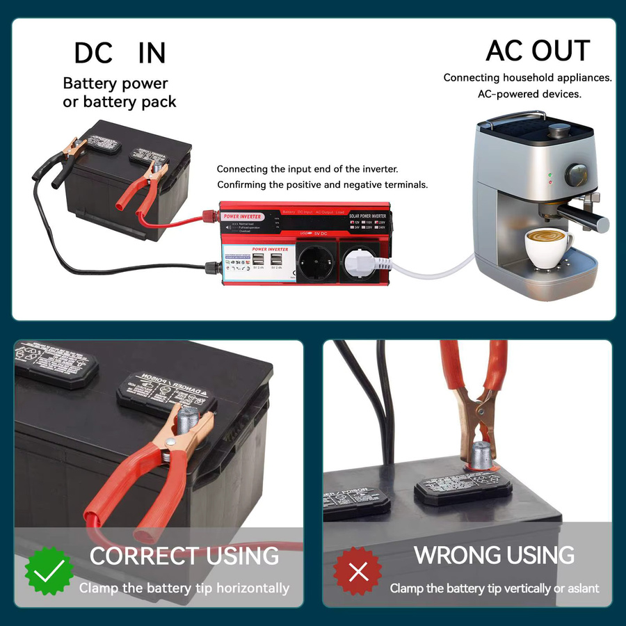 Romancom Stromwechselrichter 12V DC zu 220V/230V AC Konverter mit LED-Anzeige, 4000W/3000W Auto-Spannungswandler in Schwarz mit doppelter EU-Steckdose, USB-A und USB-C Anschlüssen für Wohnmobil, Auto und LKW - Bild 3