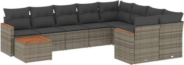 vidaXL 10-tlg Garten-Sofagarnitur aus Poly-Rattan und Akazienholz in Grau mit Kissen Modell 72