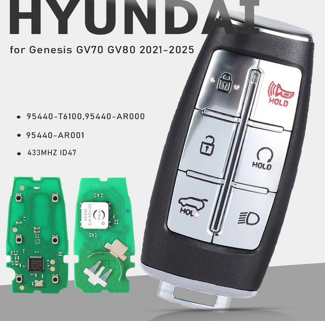 KEYECU Smart Remote Key für Hyundai Genesis GV70 GV80 2021-2025, 433 MHz ID47 6 Tasten Fob, Schwarz - Bild 1