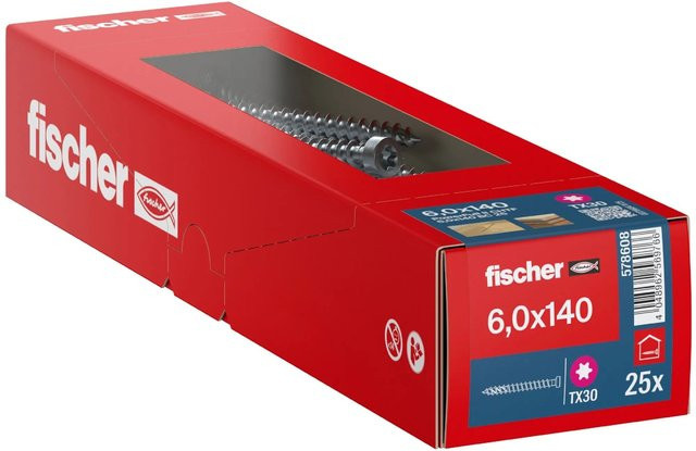 Fischer Holzbauschraube Zylinderkopf TX Vollgewinde Silber Ø 6 mm x 140 mm 25 Stück - Bild 1