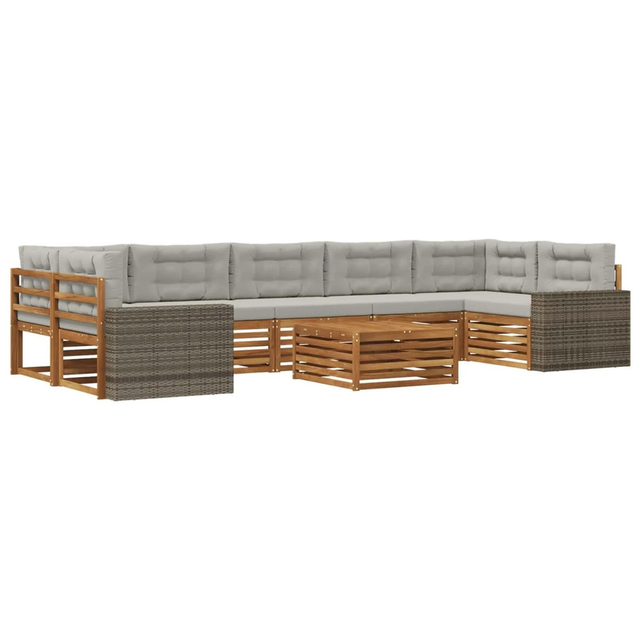 vidaXL Outdoor-Sofagarnitur aus Akazienholz in L-Form mit 8 Teilen, Farbe Natur und Hellgrau - Bild 2