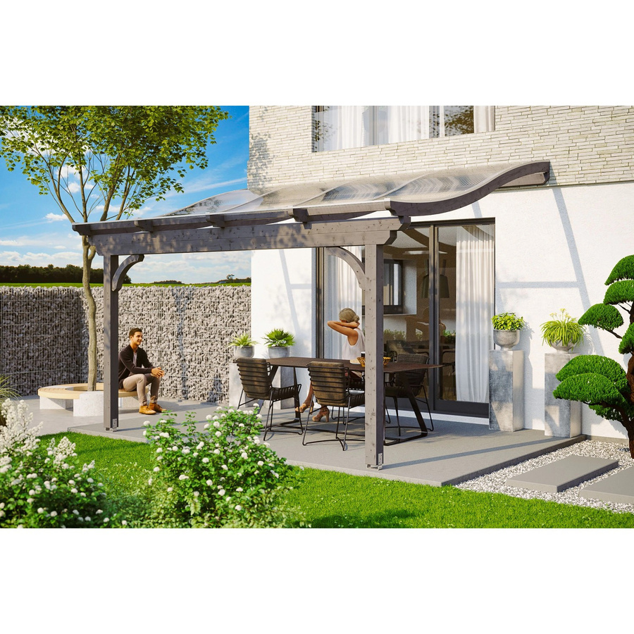 Skan Holz Terrassenüberdachung Verona aus Leimholz mit Polycarbonat-Dach in Schiefergrau, B/T/H: 434 x 239 cm - Bild 2