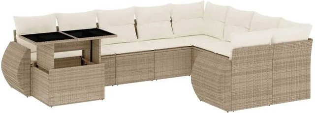 vidaXL 10-tlg. Garten-Sofagarnitur aus Poly-Rattan in Beige mit Kissen und L-Form - Bild 1