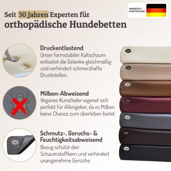 SABRO Hundebett KUDDE aus Kunstleder in Grau mit orthopädischem Schaumstoff und erhöhtem Rand - Bild 3